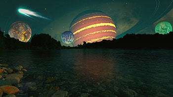 Gas Giant Planetary System, space, extraterrestrial, gas giant, alien planets, comet HD wallpaper