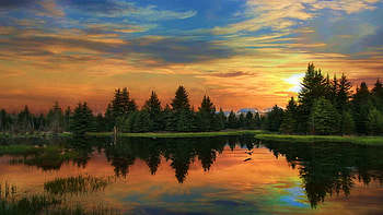 Call of the Wild in the Tetons, colors, trees, sky, sun, water, wyoming, lake, reflections, usa HD wallpaper