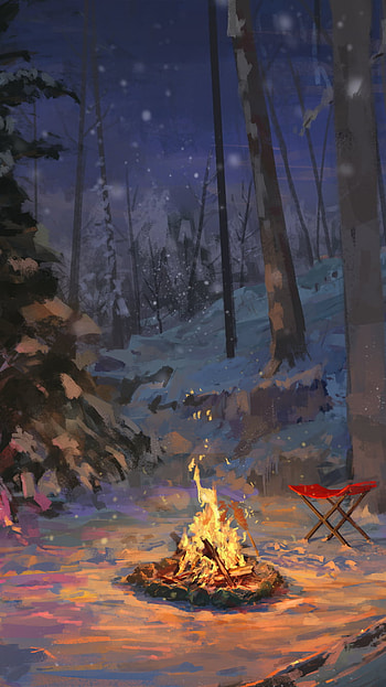 Minimal Camping on a cold Snowy Night, night, artistic, camping HD phone wallpaper