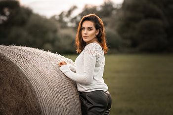 Girl Posing Wheat Roll Field , girls, model HD wallpaper