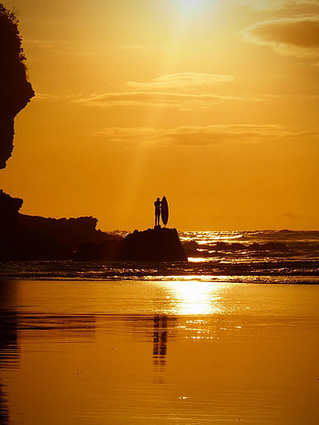 Nature, Sunset, Glare, Board, Surfing HD phone wallpaper