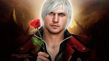 Dante, man, rose, fantasy, flower, devil may cry, red, game, push pulse, luminos HD wallpaper