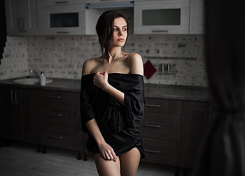 Gorgeous, woman model, black dress, indoor HD wallpaper
