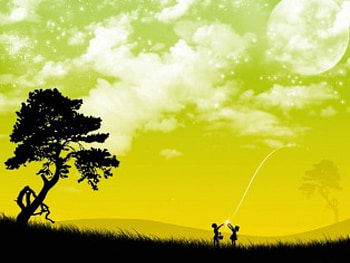 Beneath a Green Sky, 3d, moon, clouds, vector, people, silhouette HD wallpaper