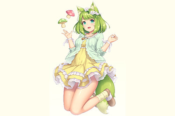 Green eyes and hair, cute, anime girl, original HD wallpaper