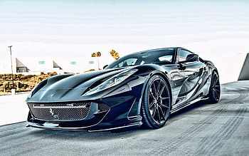 Ferrari 812 Superfast, front view, exterior, black sports coupe, black 812 Superfast, supercar, Italian sports cars, Ferrari HD wallpaper