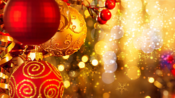 Red Golden Glitter Christmas Decoration Balls Lights Bokeh Background Christmas HD wallpaper