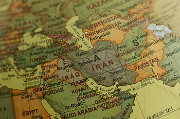 Close-up view of Middle East map highlighting countries and borders. HD wallpaper