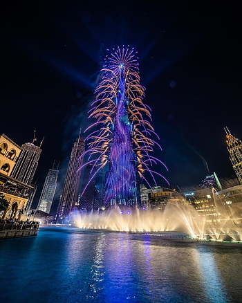 Burj khalifa, sky, fountain HD phone wallpaper