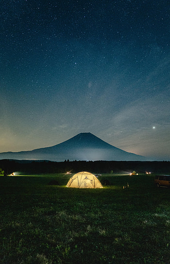 Mountains, Night, Dark, Glow, Tent, Campsite, Camping HD phone wallpaper