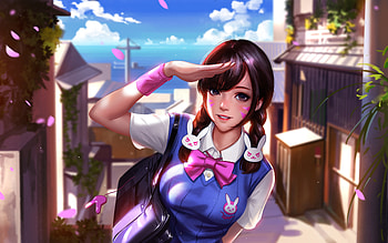 Dva Overwatch School Uniform Art, dva-overwatch, overwatch, games, artwork, deviantart, artist, digital-art, deviantart HD wallpaper