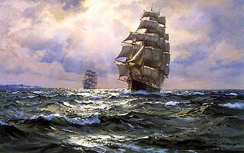 Ocean Sail Ships Purple Sky and stock HD wallpaper