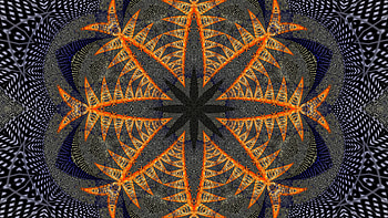 Blue Black Orange Flower Petals Fractal Pattern Reflection Abstract HD wallpaper