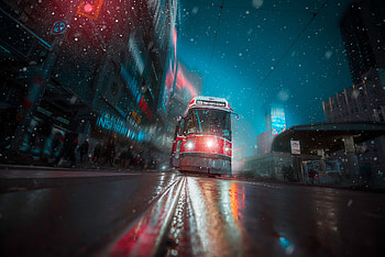 Toronto Tram Vehicle City Night Lights, tram, city, graphy, lights, neon HD wallpaper