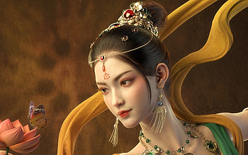 Dancer, lutu, jewel, fantasy, face, girl, orange HD wallpaper
