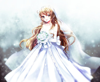 My Bride , sublime, cute, dress, beauty, nice, lady, petals, flower, maiden, happy, adorable, female, blossom, plain, sweet, white, gorgeous, veil, girl, beautiful, kawaii, anime girl, elegant, simple, wedding, anime, pretty, blush, gown, lovely, bride HD wallpaper