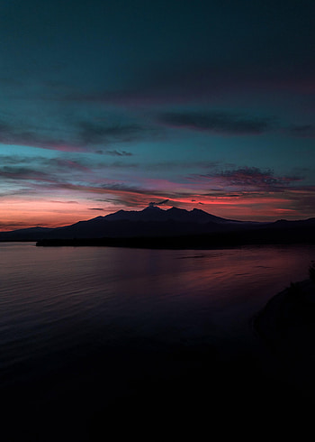 Nature, Sunset, Mountains, Sea, Twilight, Dusk HD phone wallpaper