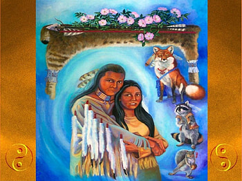 a North Wind and Lynx, family, animals, man, flowers, indian, fox, woman HD wallpaper