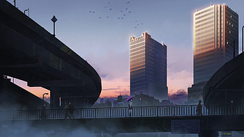 Art, City, Bridge, Girl, Umbrella HD wallpaper