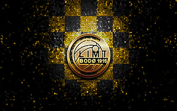 FK Bodo Glimt, glitter logo, Eliteserien, yellow black checkered background, soccer, norwegian football club, FK Bodo Glimt logo, mosaic art, football, Bodo Glimt FC HD wallpaper
