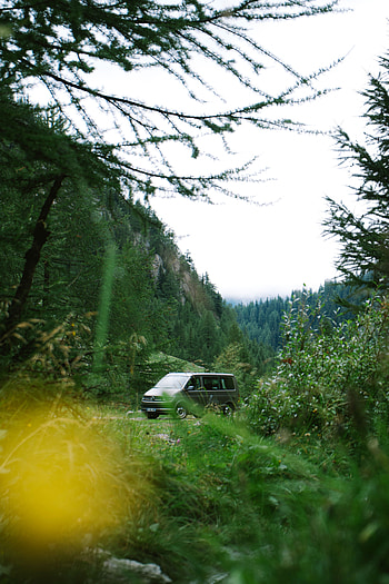 Nature, Trees, Grass, Cars, Mountain, Van HD phone wallpaper
