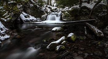 Nature, Stones, Snow, Waterfall, Snow Covered, Snowbound, Moss HD wallpaper