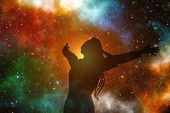 Joy, woman, silhouette, cosmos, art HD wallpaper
