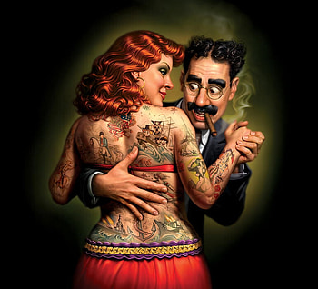 Dancers, fantasy, art, dance, man, tattoo, harsh taggar, couple, girl HD wallpaper