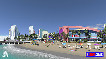 NBA 24 - Vibrant Beachside Basketball City, video game, NBA 24 HD wallpaper
