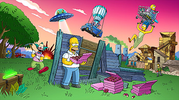 Springfield Royale: Fortnite x The Simpsons, video game, Fortnite, The Simpsons, Homer Simpson, krusty the clown HD wallpaper