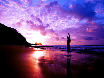 Solitude at Sunset, blue, pink, sand, sky, girl, water, sunset, beach HD wallpaper