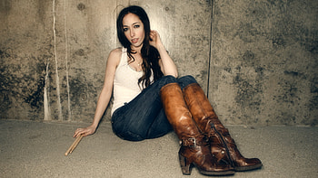 Meytal Cohen, boots, musician, brunette, jeans HD wallpaper
