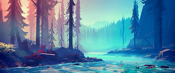 Minimalist Forest River, Ultrawide Minimal HD wallpaper