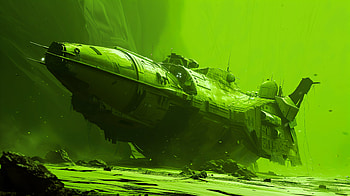 Green Nebula Crash: Spaceship, spaceship, green aesthetic, Sci Fi, underwater HD wallpaper