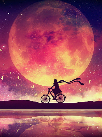 Supermoon, Girl and Bikes HD phone wallpaper