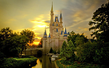 dream castle, sky, castle, sun, tree HD wallpaper