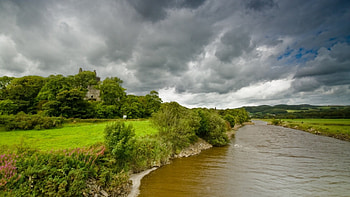 cardoness castle by a river, clouds, trees, river, castle HD wallpaper