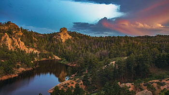 Curt Gowdy State Park Last Light, Wyoming, usa, lake, reflections, trees, clouds, sky, mountains, water, forest HD wallpaper