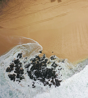 Rocks, coast, drone view, beach HD phone wallpaper