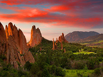 Early summer morning, morning, rocks, mountain, early, summer, red, clouds, nature, sky HD wallpaper