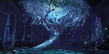 Magical tree, blue, cathleen mcallister, fantasy, magical, luminos, tree HD wallpaper