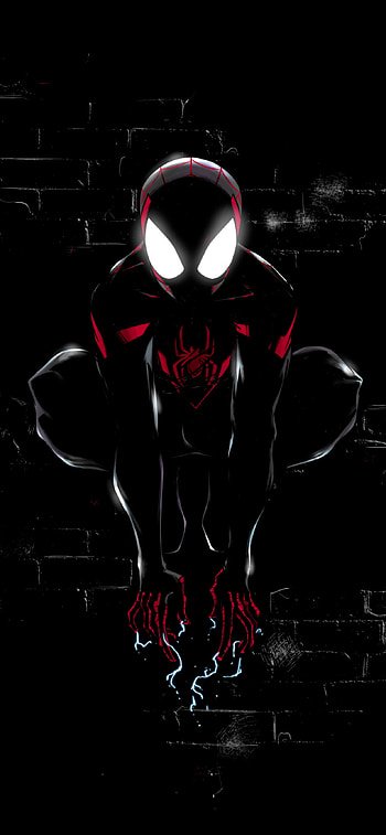 Miles Morales , Spider Man, Dark, Black Background, Artwork, , Graphics CGI, Spiderman Amoled HD phone wallpaper