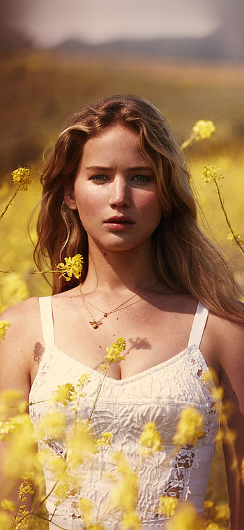 Jennifer Lawrence, Flower spring girl, Celebrity HD phone wallpaper