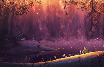 Art, Bonfire, Lake, Shore, Bank, Crocodile HD wallpaper