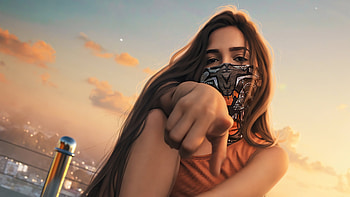 Cloth Mask Street Girl , mask, artist, artwork, digital-art HD wallpaper