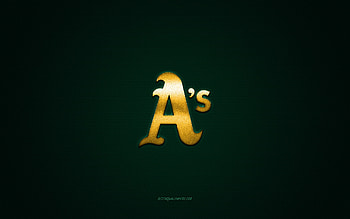 Oakland Athletics emblem, American baseball club, yellow logo, green carbon fiber background, MLB, Oakland Athletics Insignia, baseball, Oakland, USA, Oakland Athletics HD wallpaper