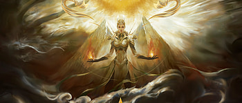 Angel, shenpei wu, wings, golden, art, fantasy, yellow, girl HD wallpaper