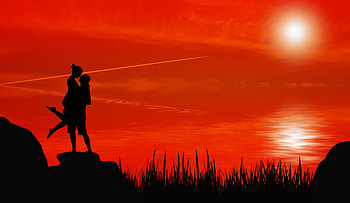 Love, Couple, Pair, Silhouettes, Kiss, Passion HD wallpaper