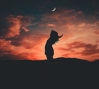 Sunset, girl, dom, outdoor, relaxed, silhouette HD wallpaper