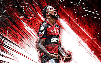 Gerson, grunge art, brazilian footballers, Flamengo FC, Gerson Santos da Silva, red abstract rays, Serie A, Gerson , Brazil, football, Gerson Flamengo HD wallpaper